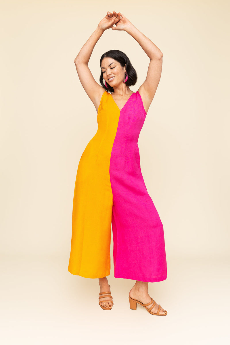 Color Block Linen Jumpsuit