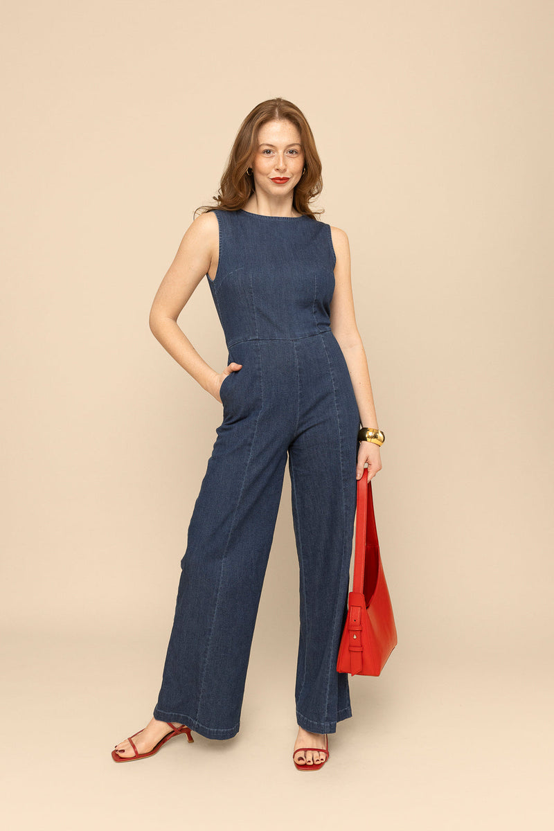 Denim Boatneck Jumpsuit