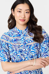 Leaf Print 1/2 Sleeve Midi Shirt Dress