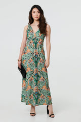 Butterfly Print V-Neck Empire Maxi Dress