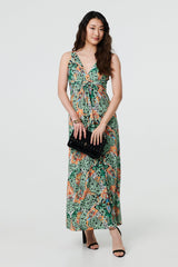 Butterfly Print V-Neck Empire Maxi Dress