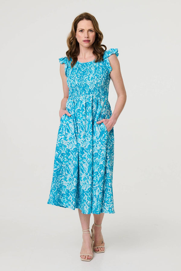 Floral Ruffled Cap Sleeve Midi Dress
