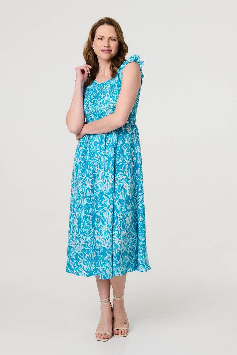 Floral Ruffled Cap Sleeve Midi Dress