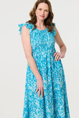 Floral Ruffled Cap Sleeve Midi Dress