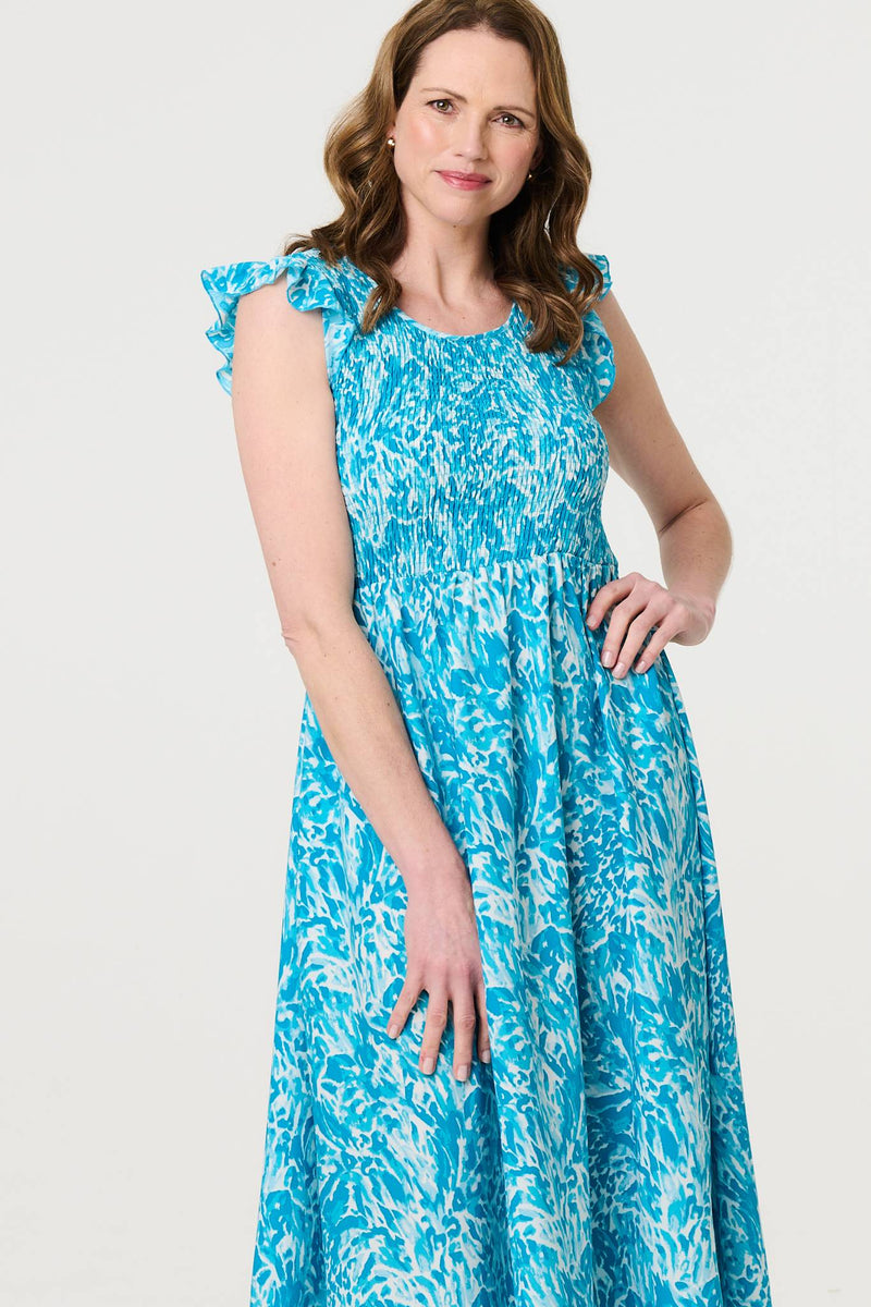 Floral Ruffled Cap Sleeve Midi Dress
