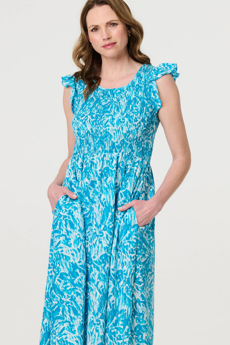 Floral Ruffled Cap Sleeve Midi Dress