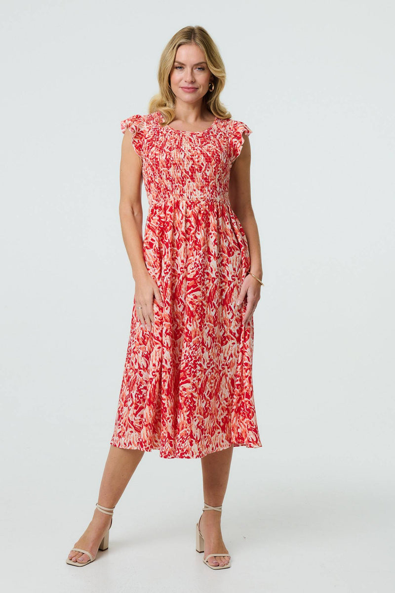 Floral Ruffled Cap Sleeve Midi Dress