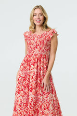 Floral Ruffled Cap Sleeve Midi Dress