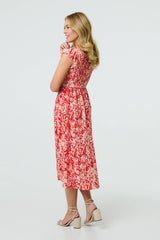 Floral Ruffled Cap Sleeve Midi Dress