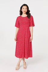 Polka Dot Print 1/2 Sleeve Midi Dress