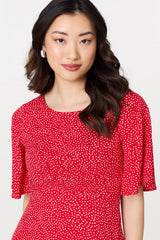 Polka Dot Print 1/2 Sleeve Midi Dress