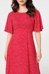 Polka Dot Print 1/2 Sleeve Midi Dress