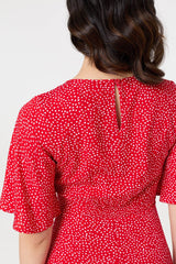 Polka Dot Print 1/2 Sleeve Midi Dress
