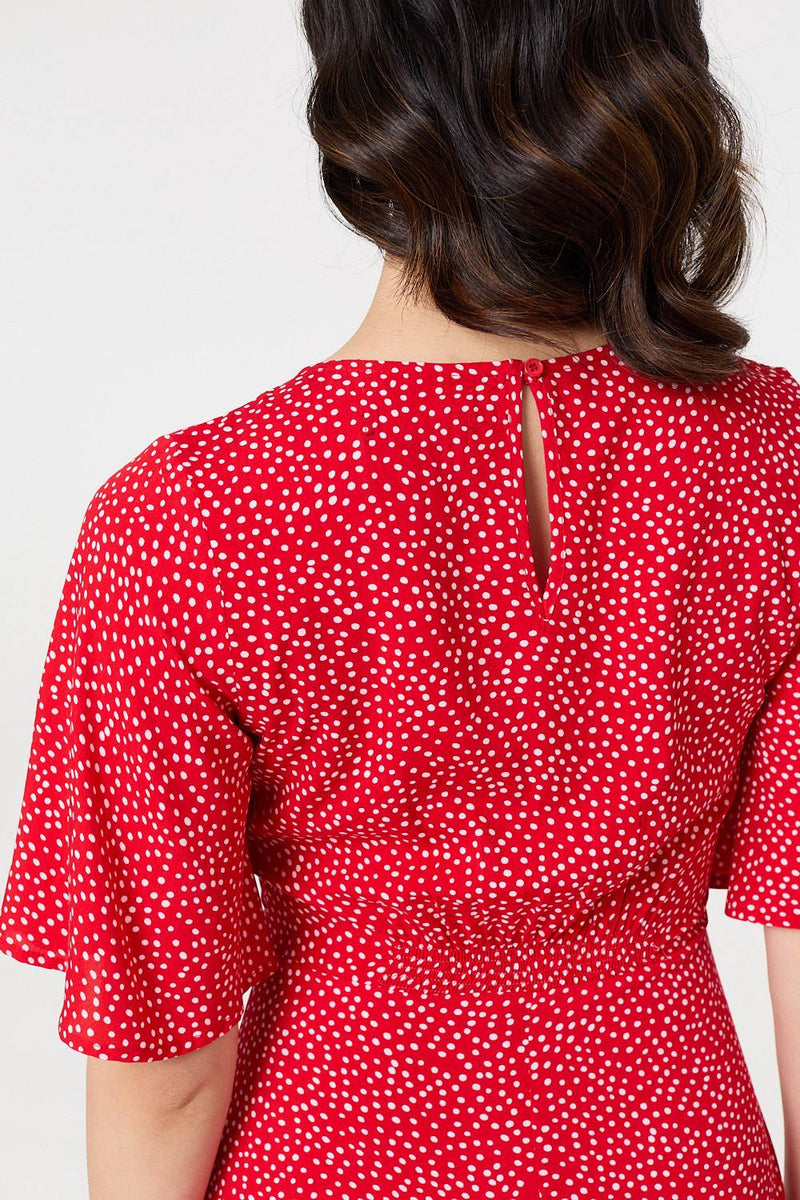 Polka Dot Print 1/2 Sleeve Midi Dress