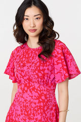 Printed Angel Sleeve Knee Length Dress