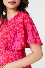 Printed Angel Sleeve Knee Length Dress