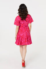 Printed Angel Sleeve Knee Length Dress
