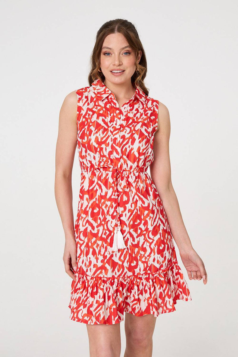 Printed Sleeveless Short Shirt Dress