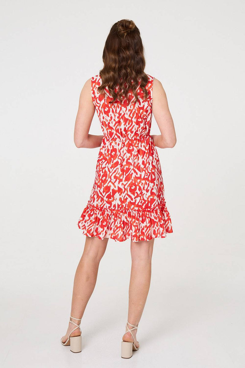 Printed Sleeveless Short Shirt Dress