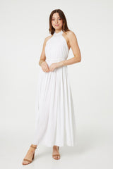 Embroidered Trim Halter Neck Maxi Dress