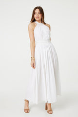 Embroidered Trim Halter Neck Maxi Dress