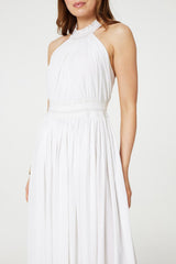 Embroidered Trim Halter Neck Maxi Dress