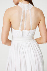 Embroidered Trim Halter Neck Maxi Dress