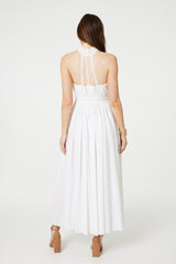 Embroidered Trim Halter Neck Maxi Dress