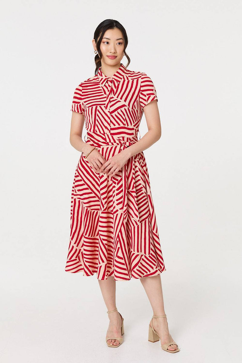 Striped Tie Waist Midi Shirt Dress
