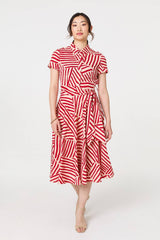 Striped Tie Waist Midi Shirt Dress