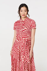 Striped Tie Waist Midi Shirt Dress