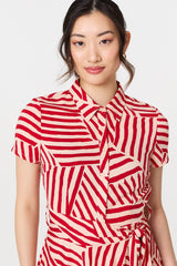 Striped Tie Waist Midi Shirt Dress
