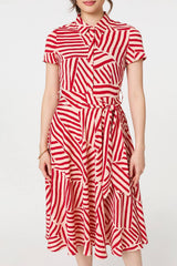 Striped Tie Waist Midi Shirt Dress