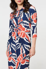 Floral 3/4 Sleeve Midi Shirt Dress