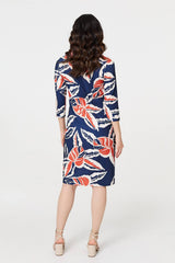 Floral 3/4 Sleeve Midi Shirt Dress