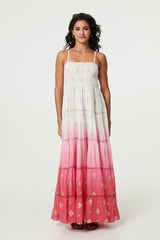 Ombre Print Tiered Sleeveless Maxi Dress