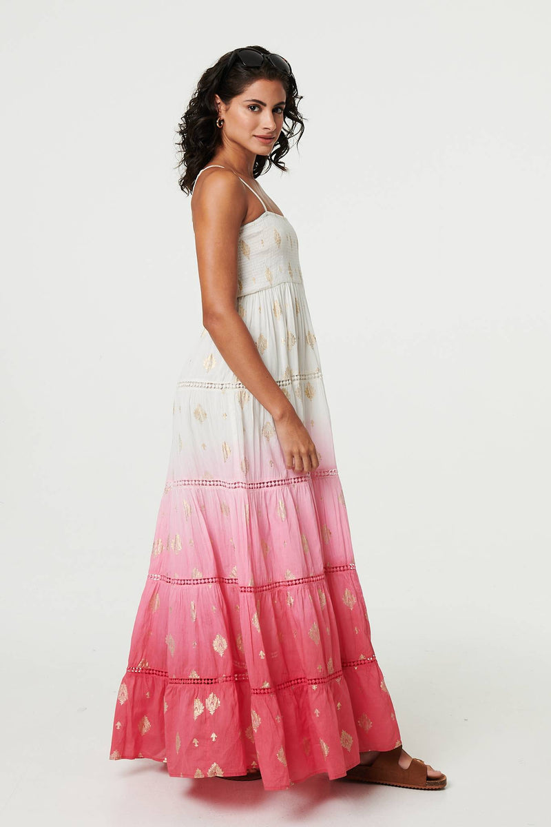 Ombre Print Tiered Sleeveless Maxi Dress