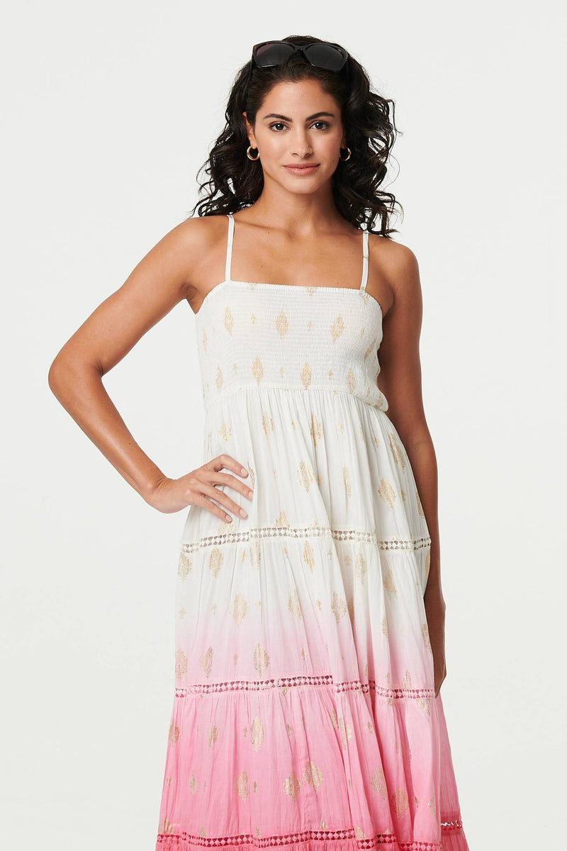 Ombre Print Tiered Sleeveless Maxi Dress