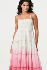 Ombre Print Tiered Sleeveless Maxi Dress