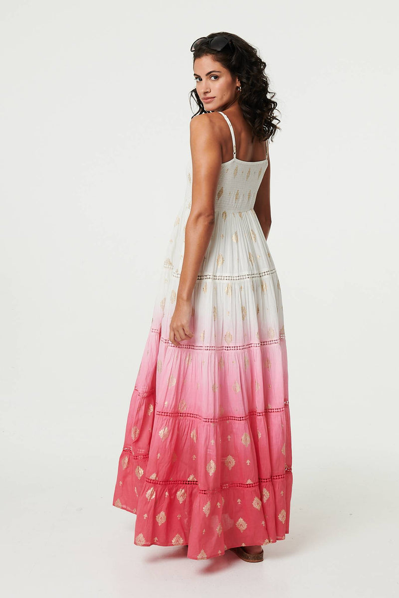 Ombre Print Tiered Sleeveless Maxi Dress