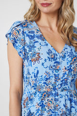 Floral Cap Sleeve Lace Trim Midi Dress