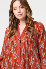 Feather Print Flare Sleeve Short Dress