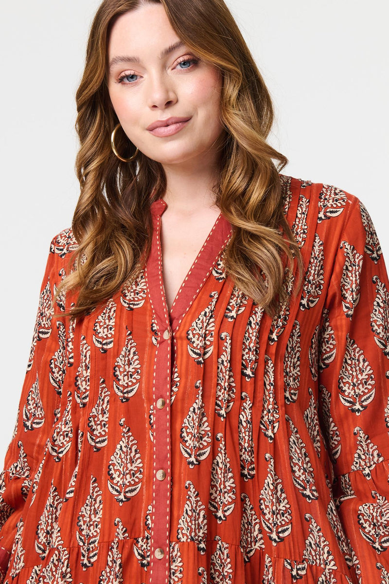 Feather Print Flare Sleeve Short Dress