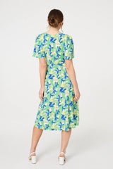 Printed Belt Detail Wrap Midi Dress