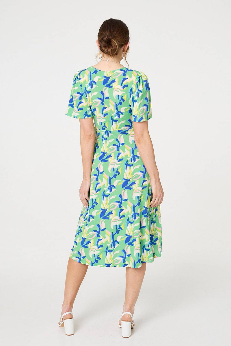 Printed Belt Detail Wrap Midi Dress