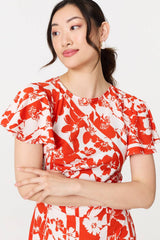 Floral Hanky Hem Short Sleeve Midi Dress