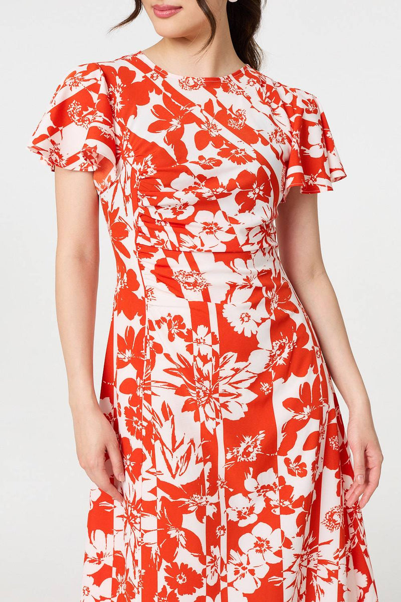 Floral Hanky Hem Short Sleeve Midi Dress