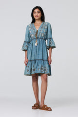 Embroidered Tassel Detail Knee Length Dress