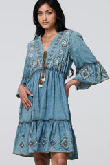 Embroidered Tassel Detail Knee Length Dress