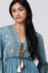 Embroidered Tassel Detail Knee Length Dress